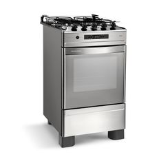 Fogão Brastemp 4 bocas cor Inox com grill e timer digital