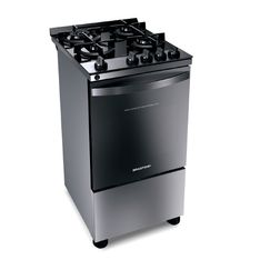 Fogão Brastemp 4 Bocas Inox com Mesa de Vidro, Dupla Chama e Grill Elétrico - BFO4VBR
